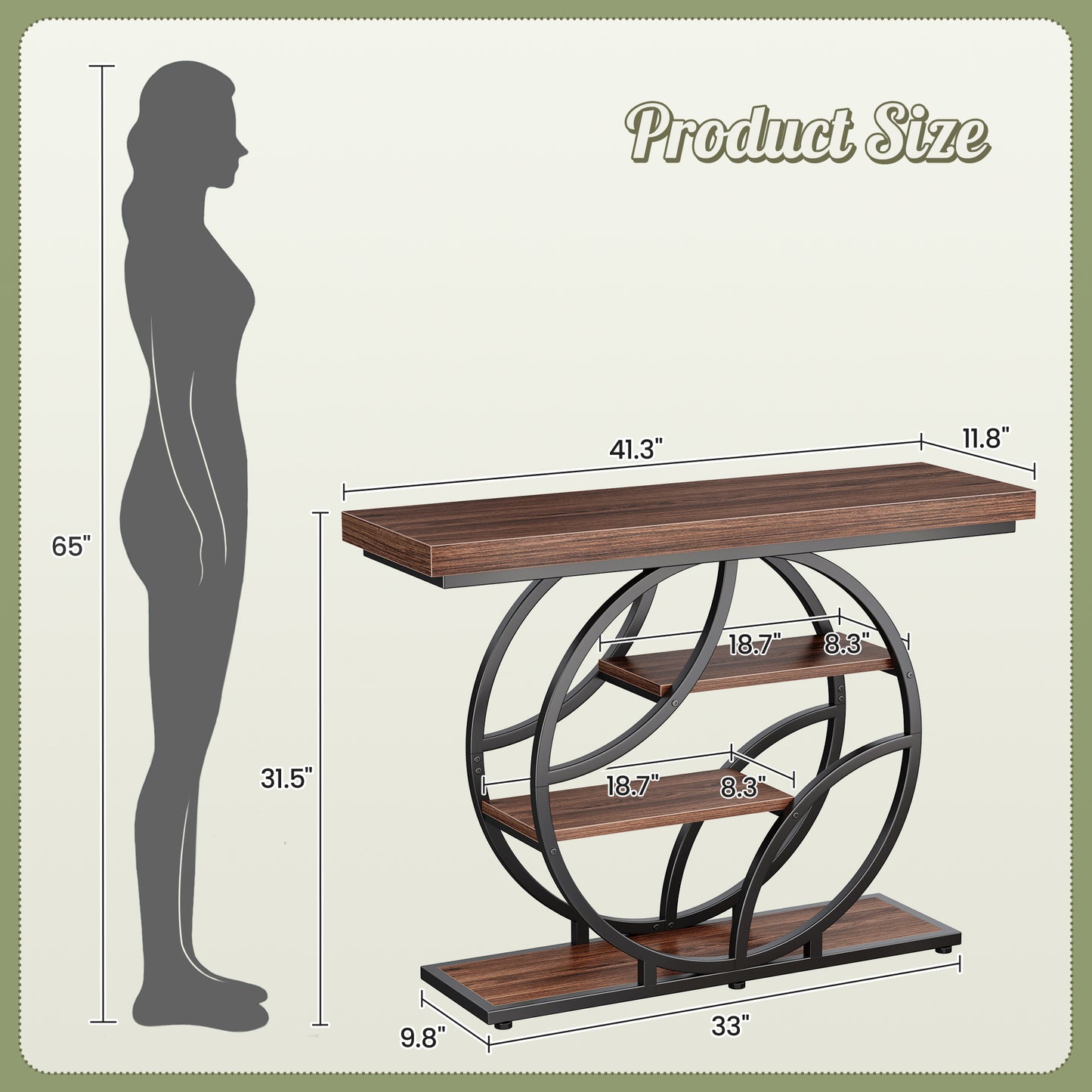 Huuger 41.3 Inch Entryway Table, Modern Console Sofa Table, Accent Table with Shelves, for Entry, Hallway, Entrance, Foyer, O-Shaped Metal Frame
