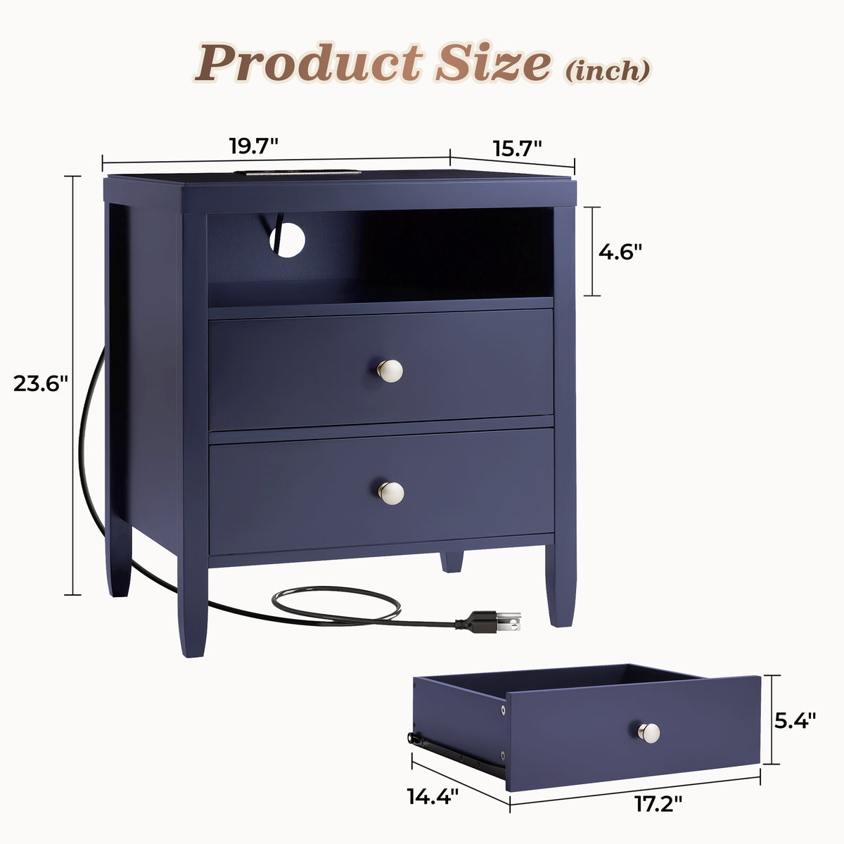 Huuger White Nightstand Set of 2, Night Stand with Charger Station Bedside Table with 2 Drawers, Bed Side Tables for Bedroom, Modern Nightstands, Metal Knobs, Painted Surface