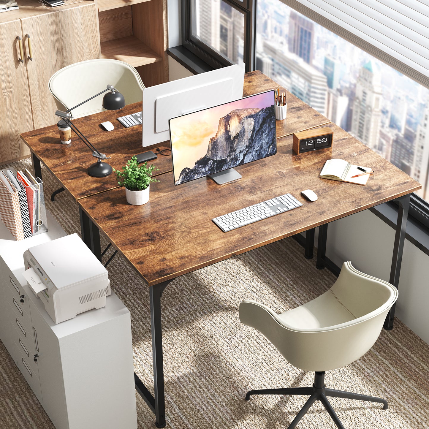 Huuger Computer Desk, 48 Inch Office Desk, Gaming Desk with Storage, Writing Desk Work Desk for Home Office, Study, Modern Simple Desk, Rustic Brown