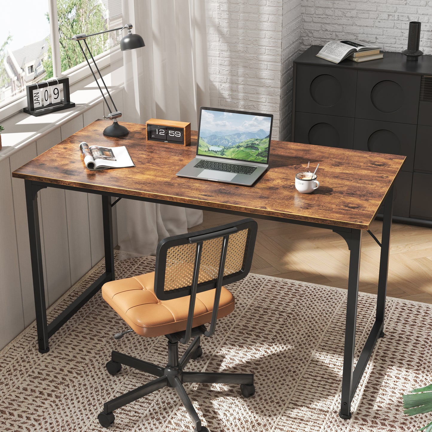 Huuger Computer Desk, 48 Inch Office Desk, Gaming Desk with Storage, Writing Desk Work Desk for Home Office, Study, Modern Simple Desk, Rustic Brown