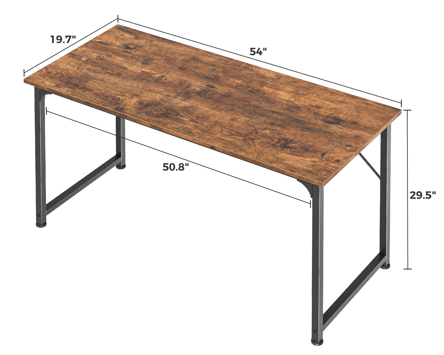 Huuger Computer Desk, 55 Inch Office Desk, Gaming Desk with Storage, Writing Desk Work Desk for Home Office, Study, Modern Simple Desk, Large Legroom, Metal Frame, Rustic Brown