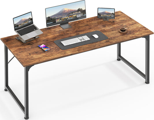 Huuger Computer Desk, 55 Inch Office Desk, Gaming Desk with Storage, Writing Desk Work Desk for Home Office, Study, Modern Simple Desk, Large Legroom, Metal Frame, Rustic Brown