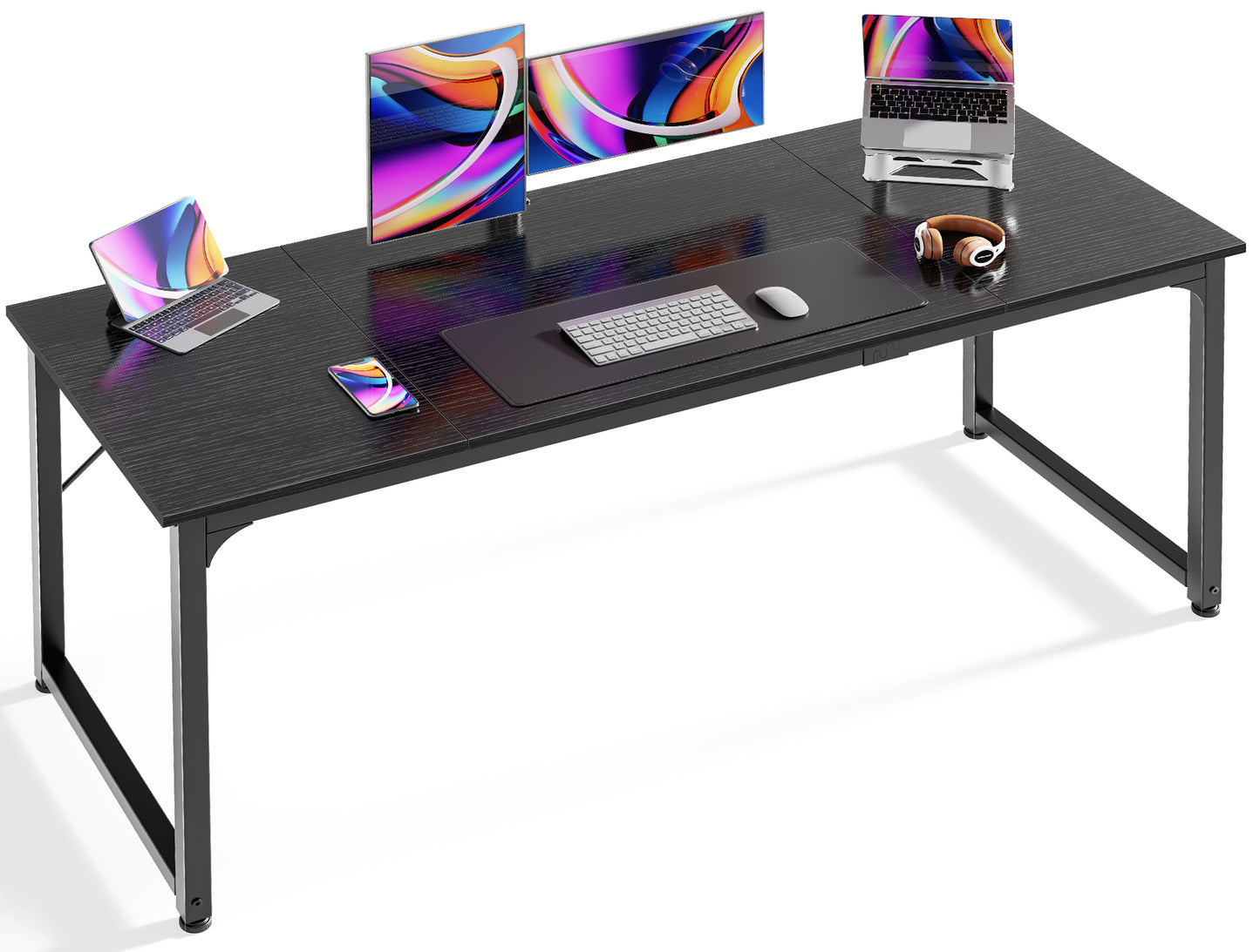 Huuger Computer Desk, 63 Inch Office Desk, Gaming Desk with Storage, Writing Desk Work Desk for Home Office, Study, Modern Simple Desk, Large Legroom, Metal Frame, Black