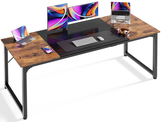 Huuger Computer Desk, 63 Inch Office Desk, Gaming Desk with Storage, Writing Desk Work Desk for Home Office, Study, Modern Simple Desk, Large Legroom, Metal Frame, Rustic Brown and Black