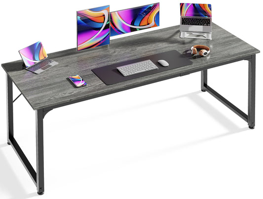 Huuger Computer Gaming Desk, 63 Inch Office Desk With Storage, Writing Work Surface for Home Office, Study, Modern Simple Style, Large Legroom, Metal Frame, Grey