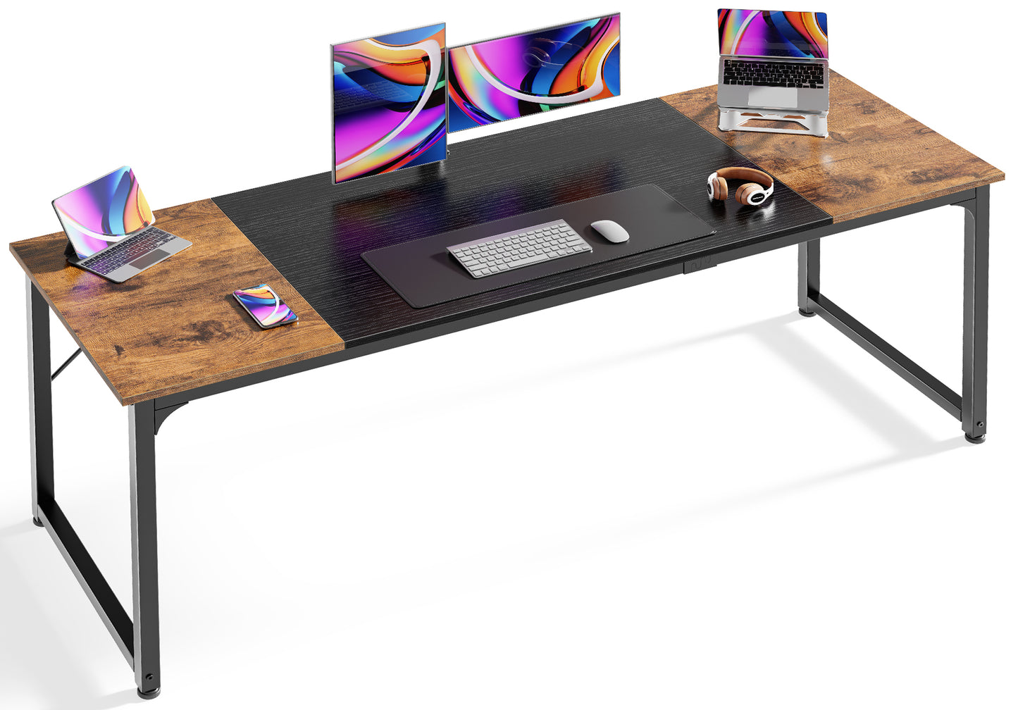 Huuger Computer Desk, 70 Inch Office Desk, Gaming Desk with Storage, Writing Desk Work Desk for Home Office, Study, Long Simple Desk, Large Legroom, Metal Frame, Rustic Brown and Black