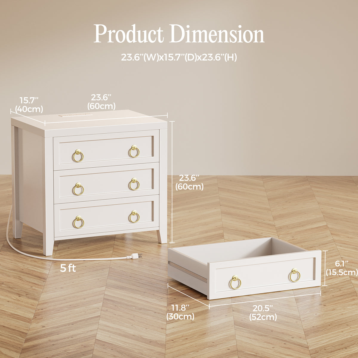 Huuger Paint Night Stand with Charger Station, 3 Drawer Nightstand Set of 2 Larger Wider Bedside Table with USB-C Port, Modern End Table, for Bedroom, Living Room, White Nightstand