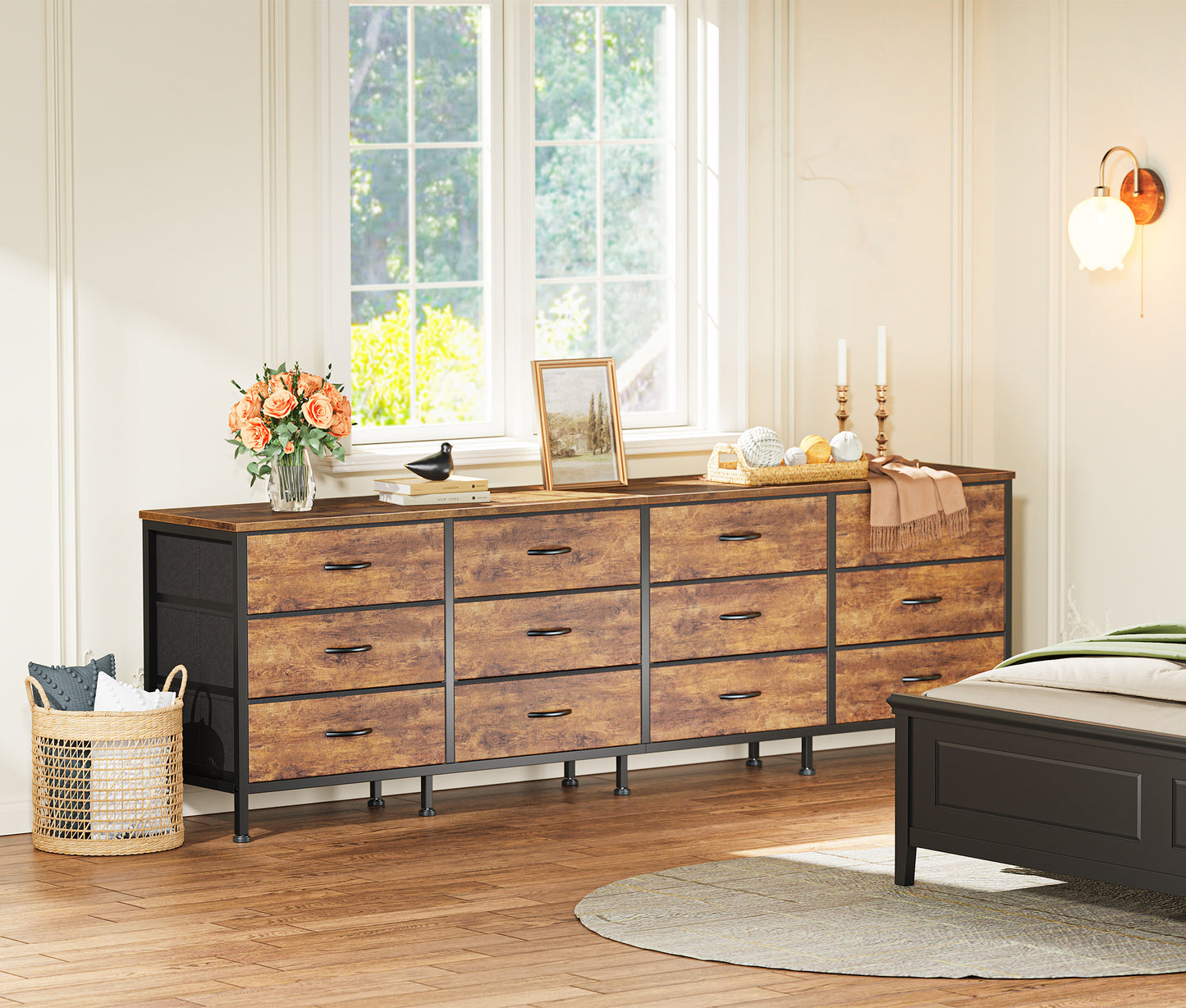 Huuger 70 Inch Dresser for Bedroom, TV Stand for 65, 75, 80 Inch TV, 12 Fabric Drawer Long Dresser, Large Entertainment Center for Bedroom, Wide Chest of Drawer with Storage