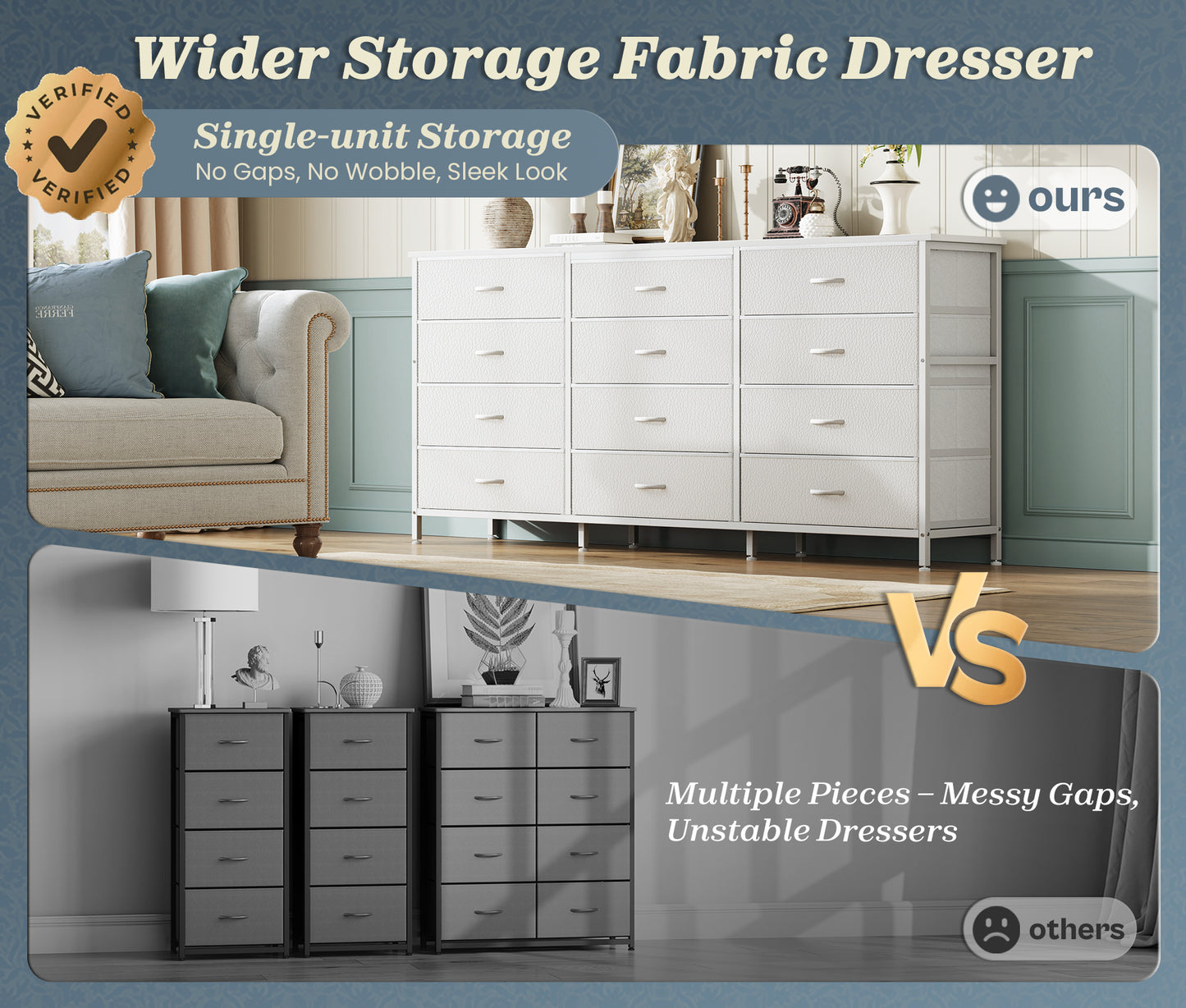 Huuger 63 Inch Long Dresser for Bedroom, TV Stand for 65, 70 Inch TV, 12 Drawer Dresser for Closet, Chest of Drawers, Large Fabric Drawers for Living Room, Media Console with Storage, White