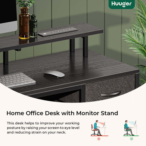 Huuger 47 inch Computer Desk with 4 Drawers, Gaming Desk with LED Ligh