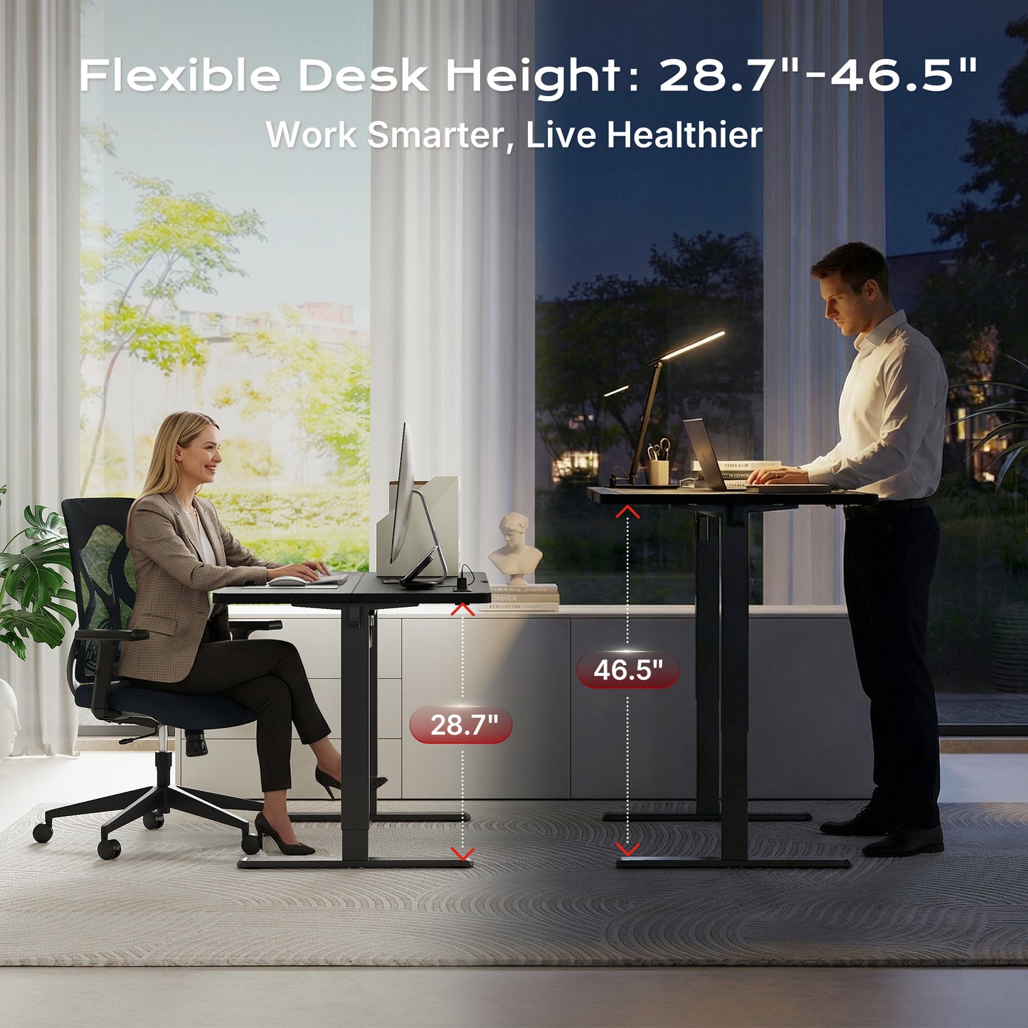 Huuger 47 X 24 Inch Electric Standing Desk with Power Outlets and USB-C Port, Height Adjustable Desk, Sit Stand Desk for Home Office, Computer & Gaming Desk with 3 Presets, Stable Steel Frame