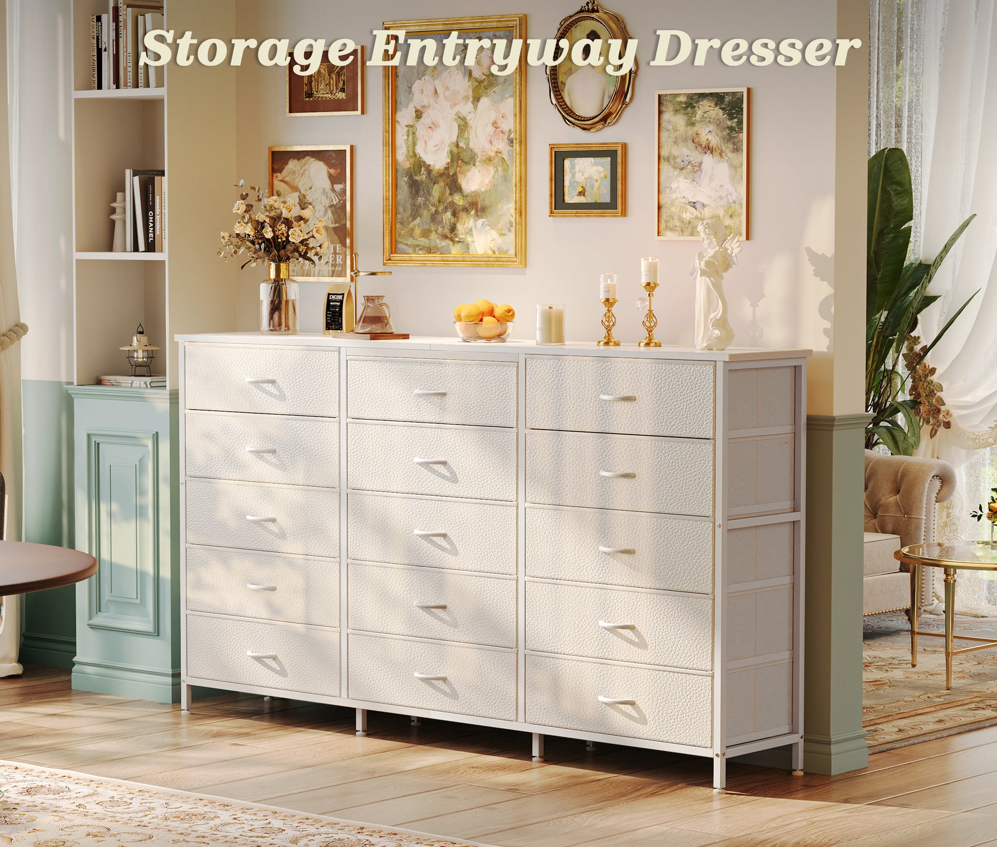 63 inch long dresser Sikaic Dresser 63 inch Wide 8-Drawer Dresser TV Stand White Oak Modern