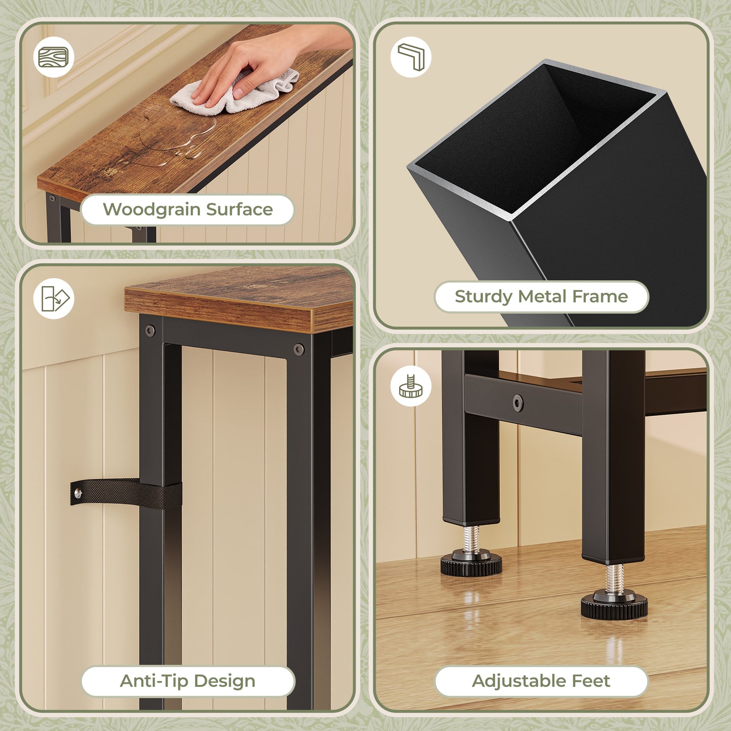 Huuger 110.2 Inch Sofa Table with Power Outlets, 23.9’’-34.4’’ Height Adjustable Range, Behind Couch Table with USB-C Ports, Sofa Tables Narrow Long, Skinny Console Table, Small Spaces