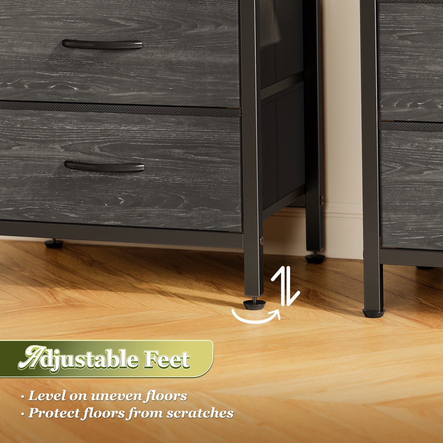 Huuger Night Stand Set of 2, Nightstand with 2 Drawers, Bed Side Table with Open Shelf, Wooden Top, End Table, Fabric Drawer with Oak Wooden Print Surface, for Bedroom