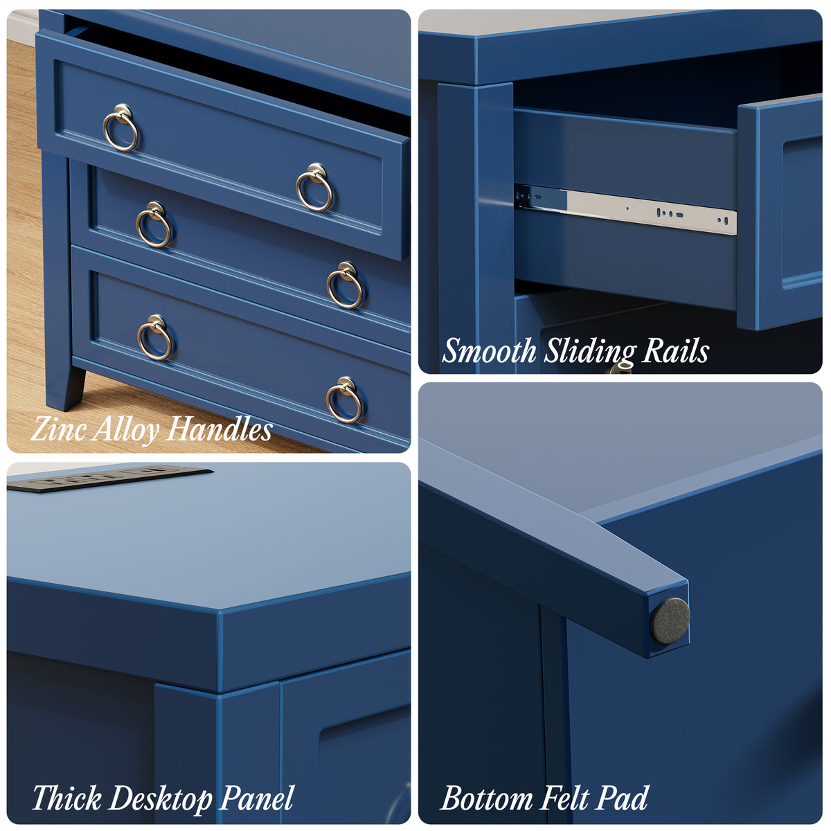 Huuger Paint Night Stand with Charger Station, 3 Drawer Nightstand Set of 2 Larger Wider Bedside Table with USB-C Port, Modern End Table, for Bedroom, Living Room, Blue Nightstand