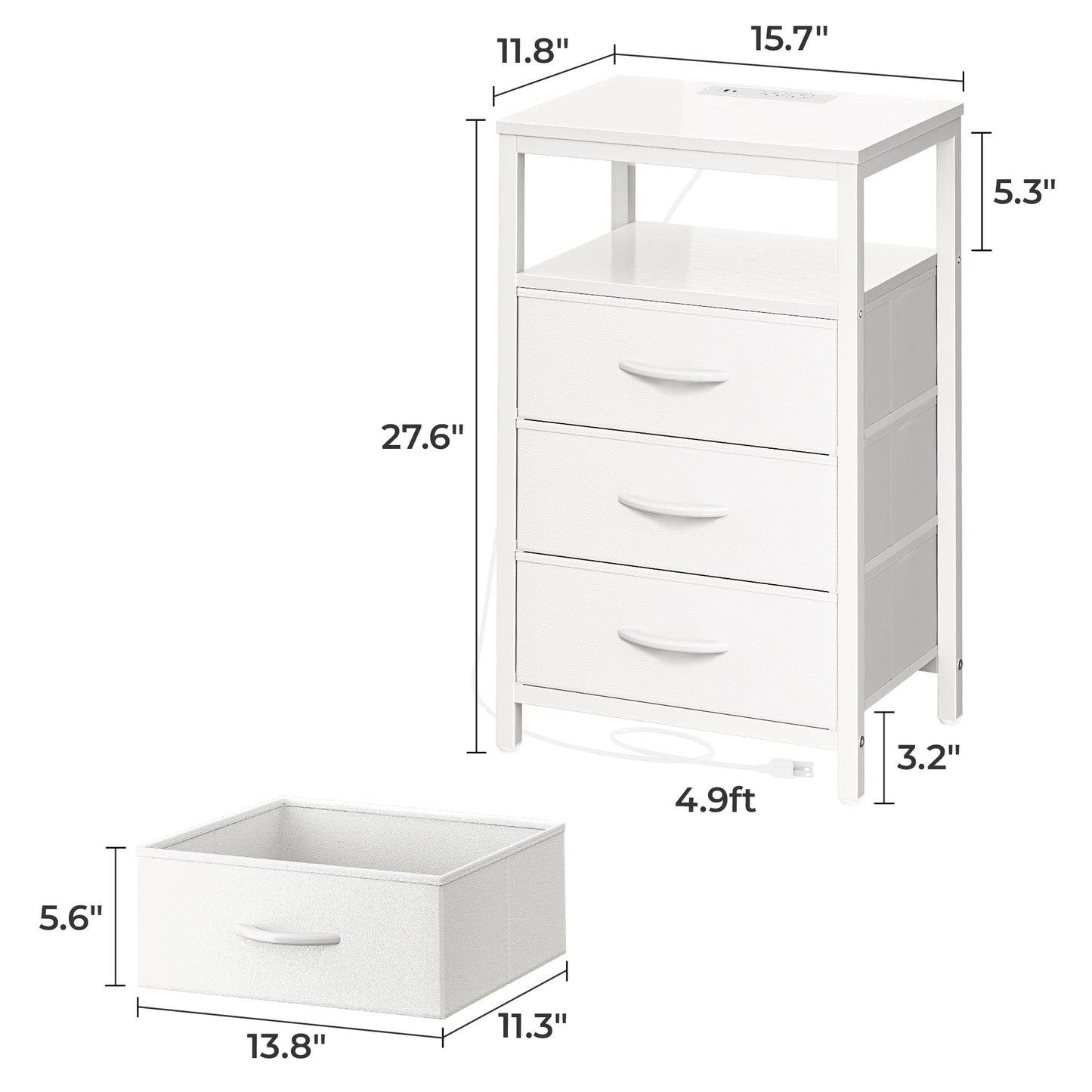 Huuger Nightstand with Charging Station, 27.6 Inch Side Table with Drawers, PU Leather Finish, End Table Bedside Table with USB Ports and Outlets, Night Stand for Bedroom, White