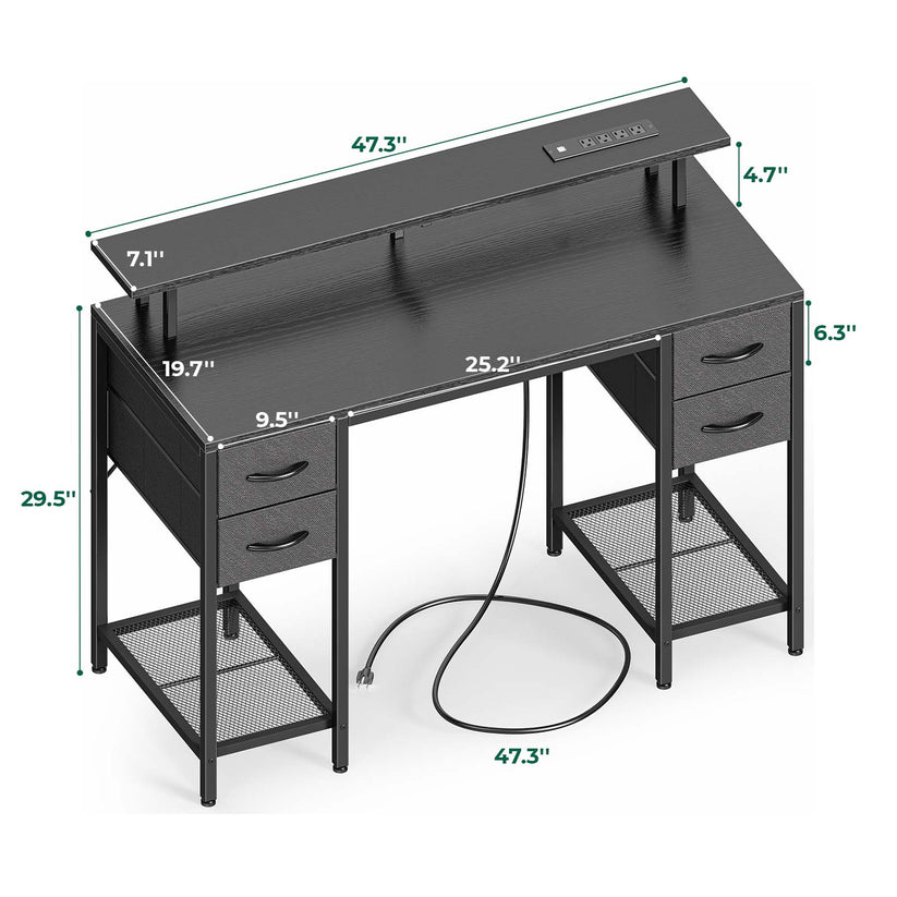 Huuger 47 inch Computer Desk with 4 Drawers, Gaming Desk with LED Ligh