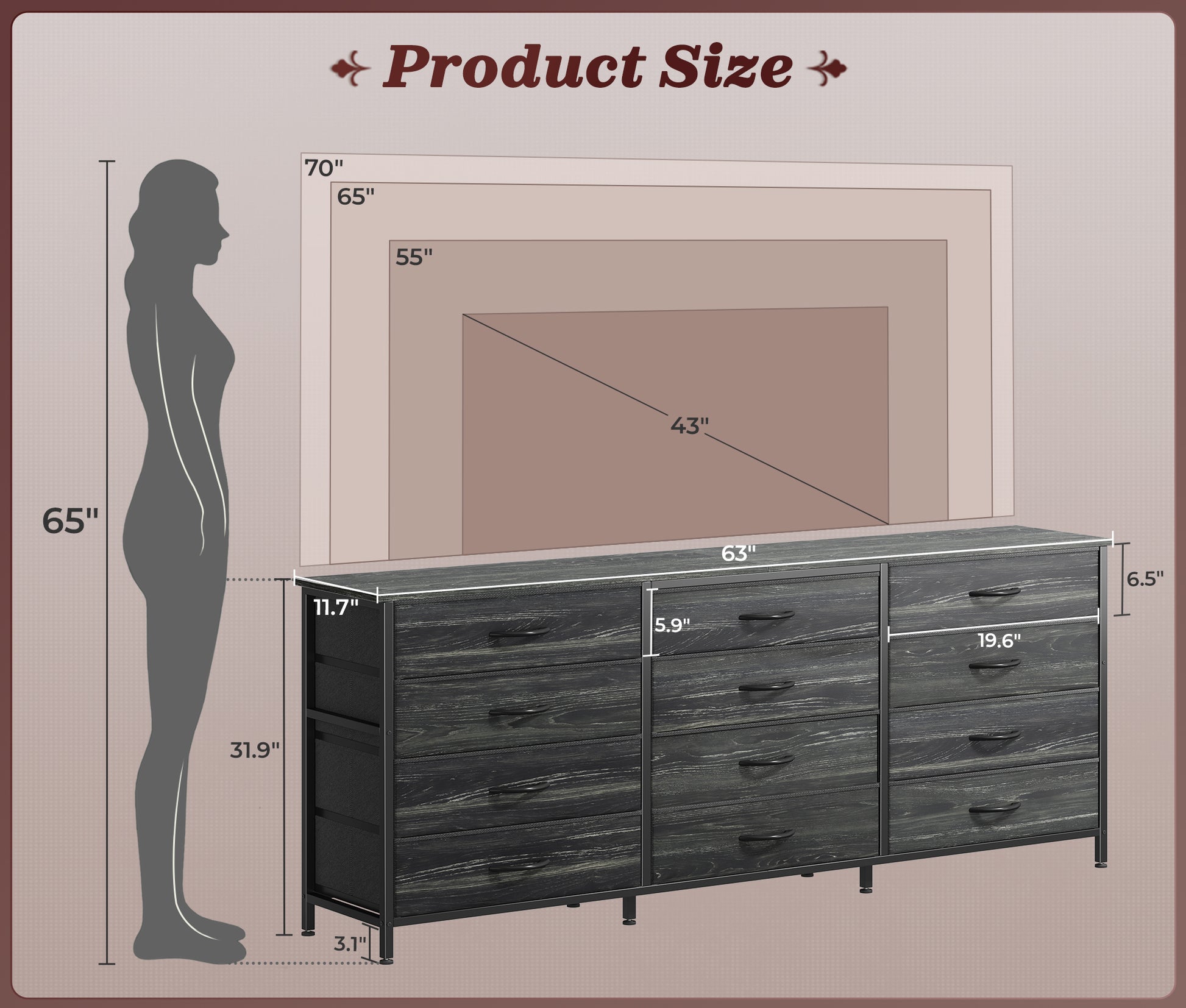 Huuger 63 Inch Long Dresser for Bedroom, TV Stand for 65, 70 Inch TV, Huuger 63 Inch Long Dresser for Bedroom, TV Stand for 65, 70 Inch TV,