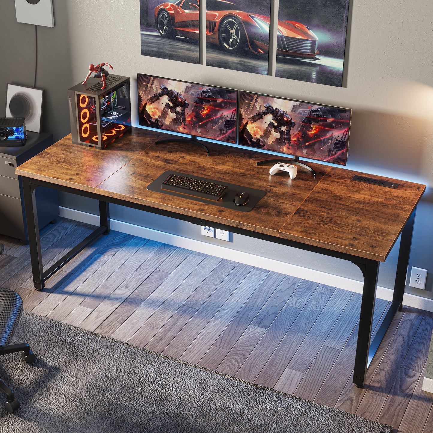 Huuger 63 x 24 inch Desk with Power Outlets & USB-C, Deeper & Thicker Desktop, Robust Metal Tubes, Computer Desk, Heavy Duty Office Desk, Work Gaming Desk, for Home Office, Rustic Brown