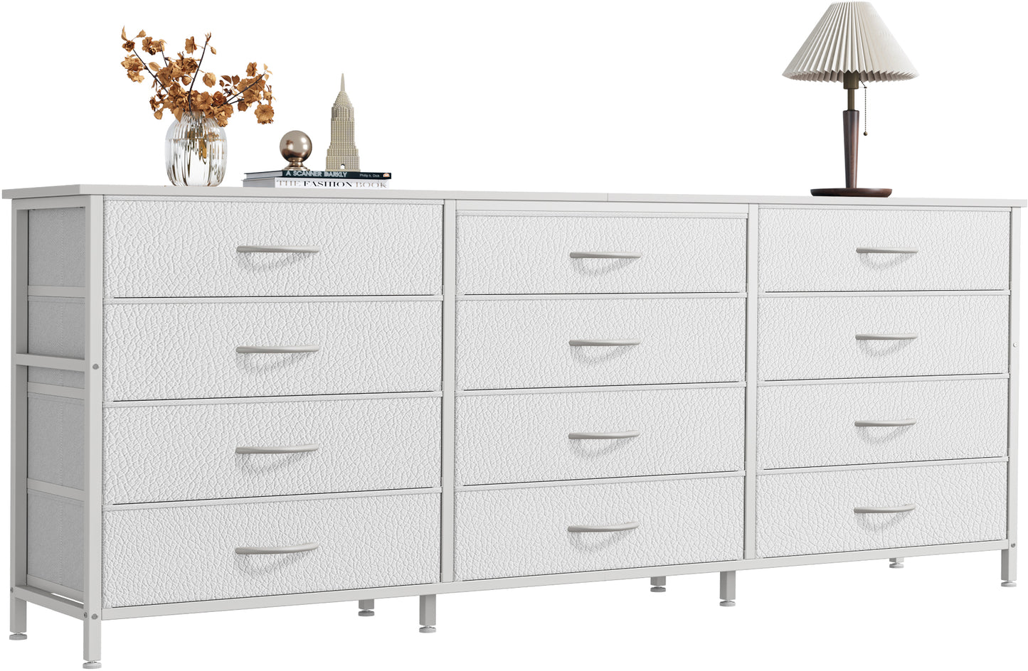 Huuger 63 Inch Long Dresser for Bedroom, TV Stand for 65, 70 Inch TV, 12 Drawer Dresser for Closet, Chest of Drawers, Large Fabric Drawers for Living Room, Media Console with Storage, White